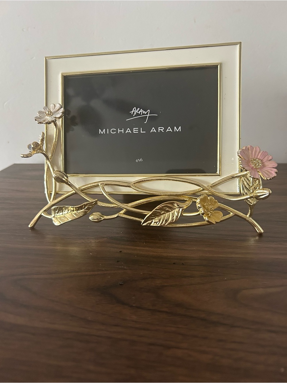 Michael Aram 4x6 Gold Tone Metal Floral Photo Frame with Easel Stand